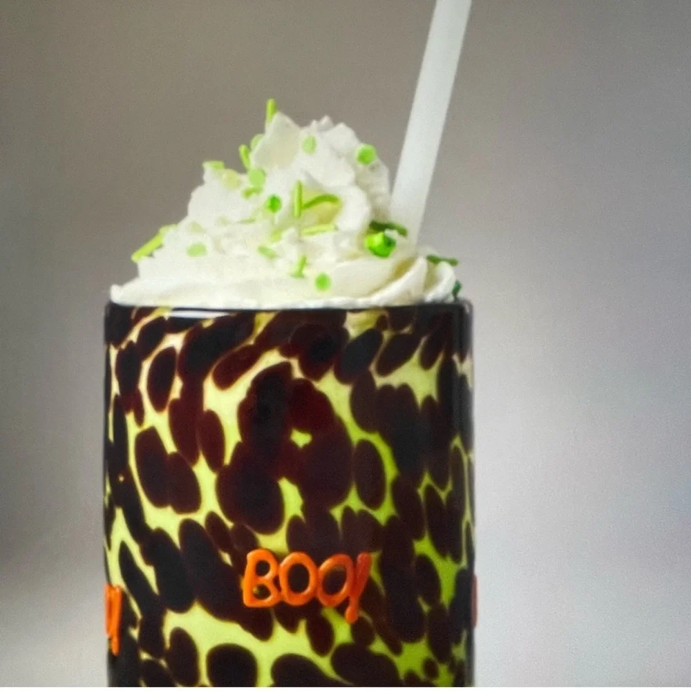 NEW Anthropologie Mystic Confetti juice glass BOO Icon Halloween Hand Blown